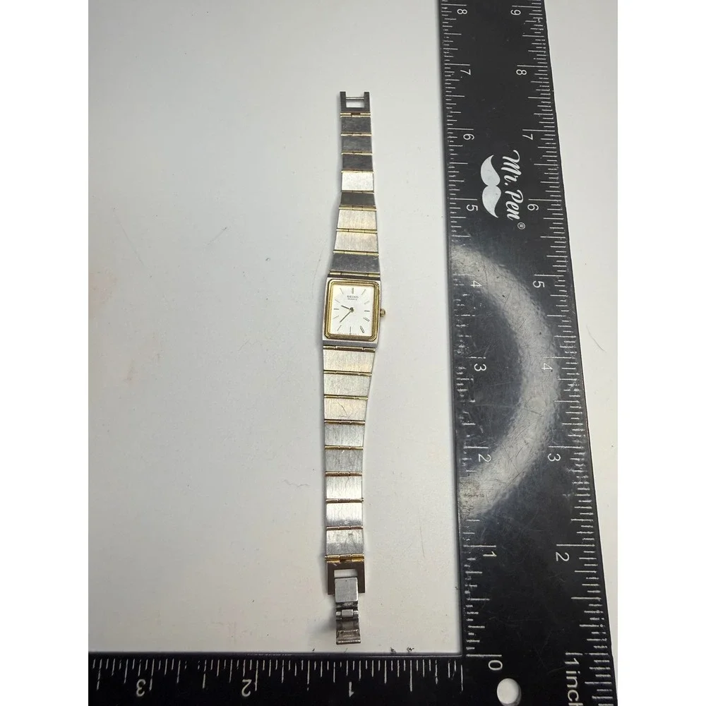 Seiko Quartz Two Tone Tank Watch Silver Gold 7320-5030 RO Rectangular Link Band